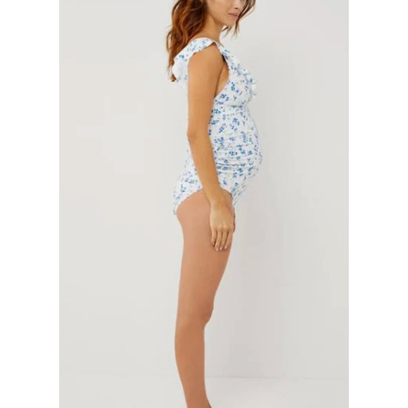 NWT A‎ Pea In The Pod One Piece Swimsuit, Ruffle Strap, Lace Up Back, Floral, M - Picture 6 of 9